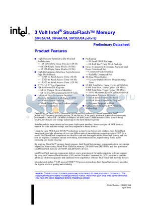 28F128J3A datasheet - 3 Volt Intel StrataFlash Memory