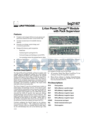 BQ2167LB-KT datasheet - Li-Ion Power Gauge Module with Pack Supervisor