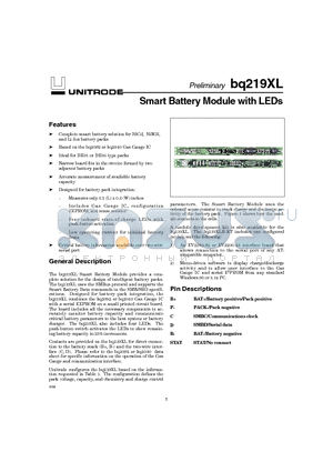 BQ219XL datasheet - Smart Battery Module with LEDs