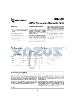 BQ2201 datasheet - SRAM Nonvolatile Controller Unit