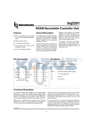 BQ2201PN datasheet - SRAM Nonvolatile Controller Unit