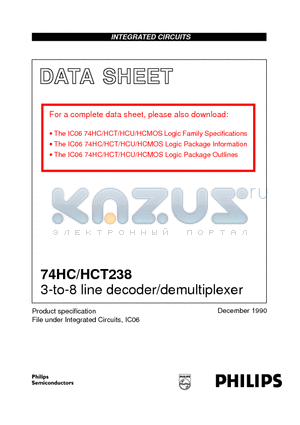 74HC238 datasheet - 3-to-8 line decoder/demultiplexer