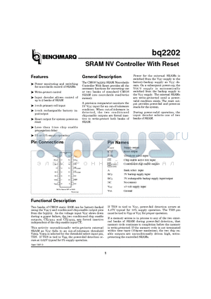 BQ2202SNN datasheet - SRAM NV Controller With Reset