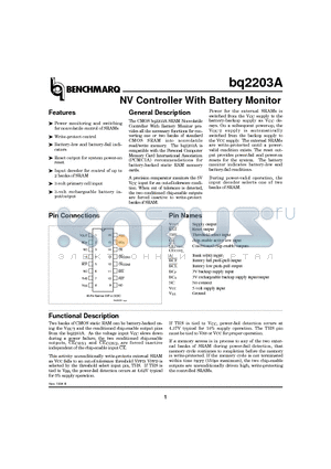 BQ2203APN datasheet - NV Controller With Battery Monitor