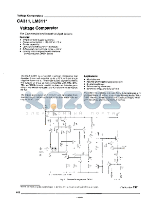 CA311 datasheet - Voltage Comparator For Commercial Industrial Applications