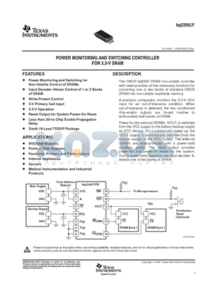 BQ2205L datasheet - POWER MONITORING AND SWITCHING CONTROLLER FOR 3.3V SRAM
