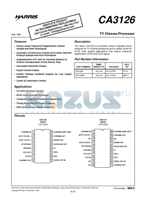 CA3126 datasheet - TV Chroma Processor