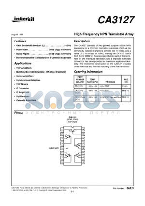 CA3127 datasheet - High Frequency NPN Transistor Array