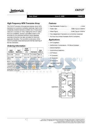CA3127MZ datasheet - High Frequency NPN Transistor Array