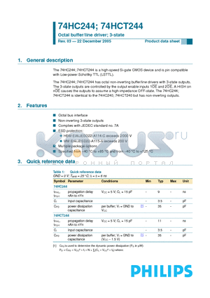 74HC244DB datasheet - Octal buffer/line driver; 3-state