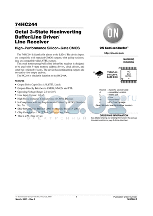 74HC244DTR2G datasheet - Octal 3−State Noninverting Buffer/Line Driver/Line Receiver