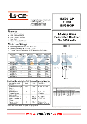 1N5395GP datasheet - 1.5 Amp Glass Passivated Rectifier 50-1000 Volts