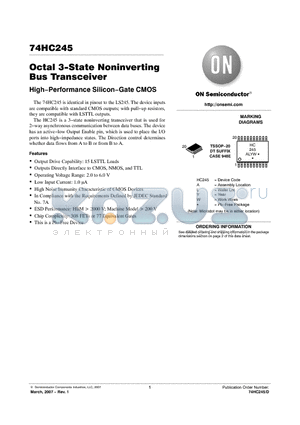 74HC245 datasheet - Octal 3−State Noninverting Bus Transceiver