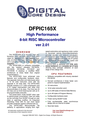 DFPIC165X datasheet - High Performance 8-bit RISC Microcontroller