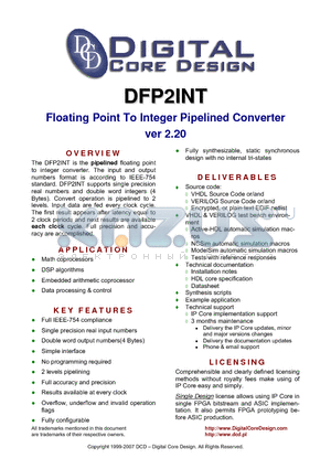 DFP2INT datasheet - Floating Point To Integer Pipelined Converter