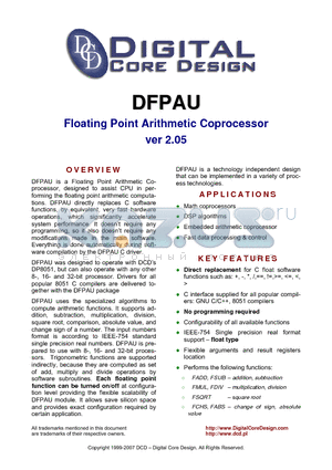DFPAU datasheet - Floating Point Arithmetic Coprocessor