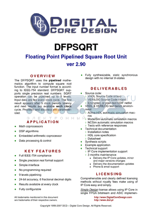 DFPSQRT datasheet - Floating Point Pipelined Square Root Unit