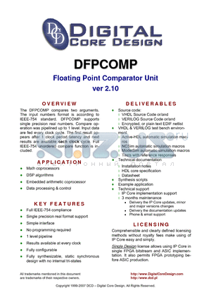 DFPCOMP datasheet - Floating Point Comparator Unit