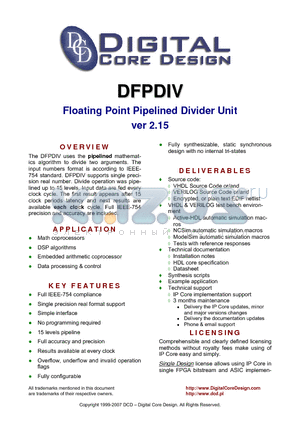 DFPDIV datasheet - Floating Point Pipelined Divider Unit