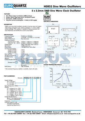 28HSR53-C-T-25.000-X datasheet - 5 x 3.2mm SMD Sine Wave Clock Oscillator