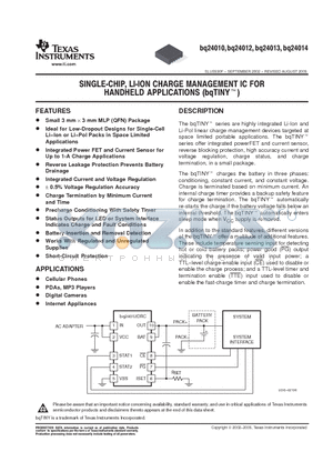 BQ24010DRCRG4 datasheet - SINGLE-CHIP, LI-ION CHARGE MANAGEMENT IC FOR HANDHELD APPLICATIONS (bq TINY)