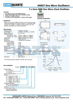 28HSR57-D-T-25.000-X datasheet - 7 x 5mm SMD Sine Wave Clock Oscillator