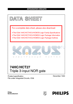 74HC27 datasheet - Triple 3-input NOR gate