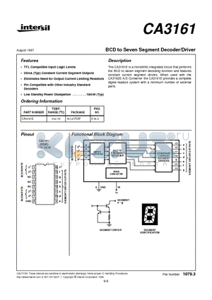 CA3161E datasheet - BCD to Seven Segment Decoder/Driver