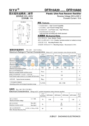 DFR10A30 datasheet - Plastic Ultra-Fast Recover Rectifier Reverse Voltage 200 to 600 V Forward Current 10 A