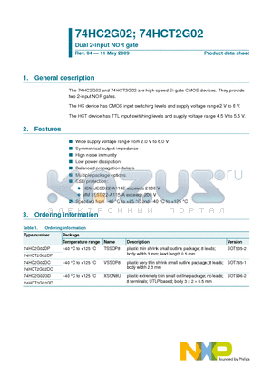 74HC2G02 datasheet - Dual 2-input NOR gate