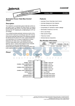 CA3224E datasheet - Automatic Picture Tube Bias Control Circuit