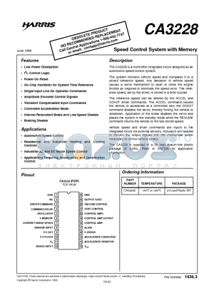 CA3228 datasheet - Speed Control System with Memory