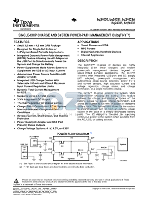 BQ24031RHLTG4 datasheet - SINGLE-CHIP CHARGE AND SYSTEM POWER-PATH MANAGEMENT IC (bqTINY)