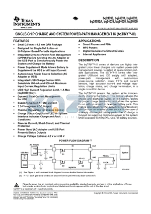 BQ24032 datasheet - SINGLE-CHIP CHARGE AND SYSTEM POWER-PATH MANAGEMENT IC(bqTINYTM-III)