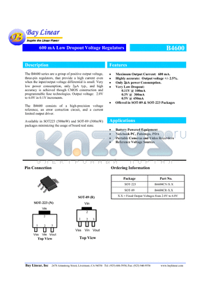 B4600CN-20 datasheet - 600 mA Low Dropout Voltage Regulators