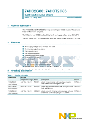 74HC2G86 datasheet - Dual 2-input exclusive-OR gate