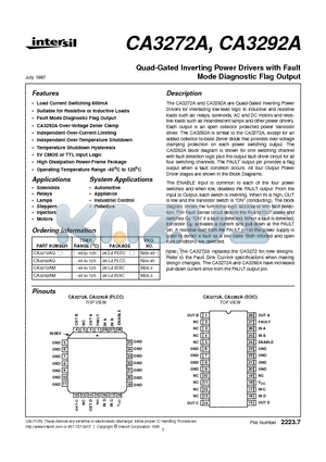 CA3272 datasheet - Quad-Gated Inverting Power Drivers with Fault Mode Diagnostic Flag Output