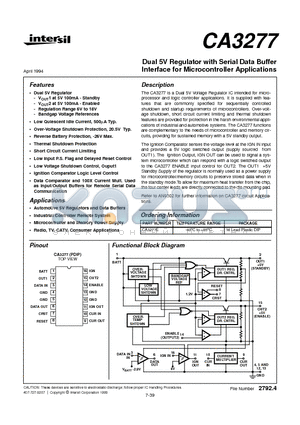 CA3277 datasheet - Dual 5V Regulator with Serial Data Buffer Interface for Microcontroller Applications