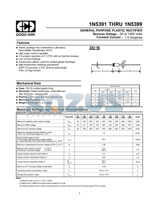 1N5398 datasheet - GENERAL PURPOSE PLASTIC RECTIFIER