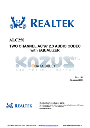 ALC250 datasheet - TWO CHANNEL AC97 2.3 AUDIO CODEC with EQUALIZER