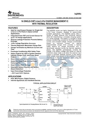 BQ24060DRCT datasheet - 1A SINGLE-CHIP Li-Ion/Li-Pol CHARGE MANAGEMENT IC WITH THERMAL REGULATION