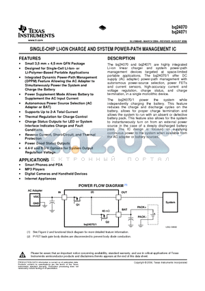 BQ24070RHLR datasheet - SINGLE-CHIP LI-ION CHARGE AND SYSTEM POWER-PATH MANAGEMENT IC