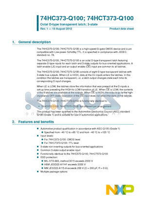 74HC373BQ-Q100 datasheet - Octal D-type transparent latch; 3-state