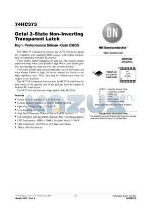 74HC373DTR2G datasheet - Octal 3−State Non−Inverting Transparent Latch