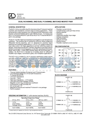 ALD1103_12 datasheet - DUAL N-CHANNEL AND DUAL P-CHANNEL MATCHED MOSFET PAIR