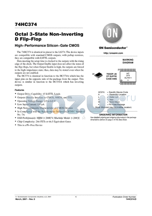 74HC374 datasheet - Octal 3−State Non−Inverting D Flip−Flop