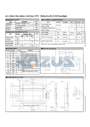 DG-12864 datasheet - 128 X 64 DOTS 1/64 DUTY STN REFLECTIVE  / EL/ LED BACKLIGHT