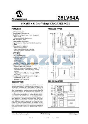 28LV64A-F-20/SO datasheet - 64K (8K x 8) Low Voltage CMOS EEPROM