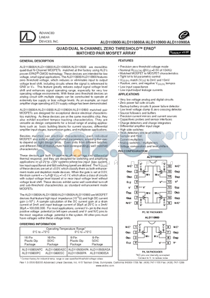 ALD110800ASC datasheet - QUAD/DUAL N-CHANNEL ZERO THRESHOLD EPAD MATCHED PAIR MOSET ARRAY