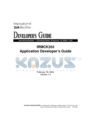 DG-IRMCK203 datasheet - Application Developers Guide